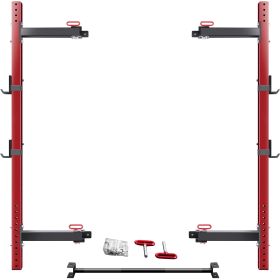 Wall Mounted Folding Squat Rack - Folding Squat Power Rack for 1000lbs capacity with Pull Up Bar and J Cups, Space Saving Home Gym Equipment